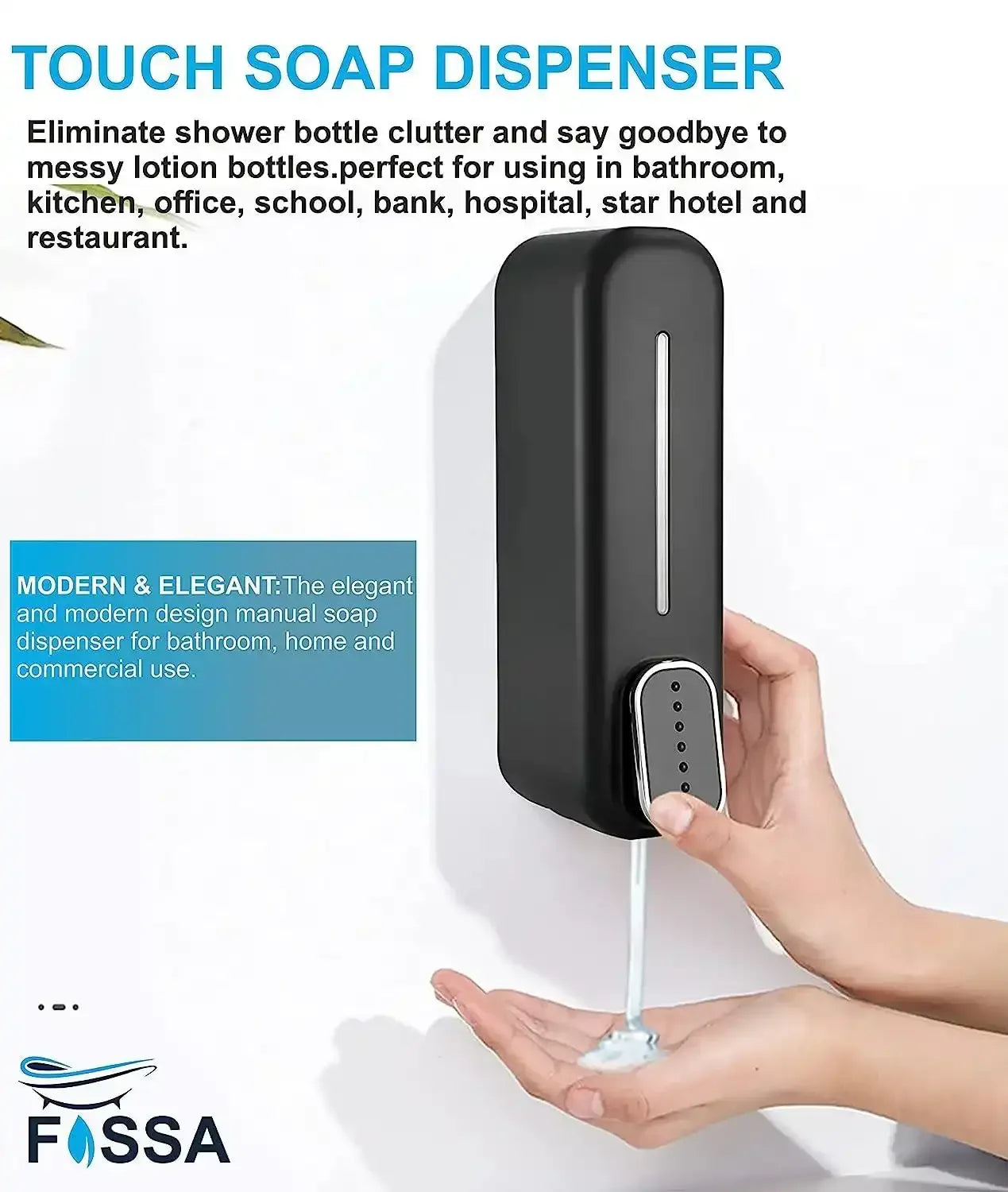 Sleek 350ml wall mounted black manual soap dispenser for modern bathroom or kitchen sinks — view 3