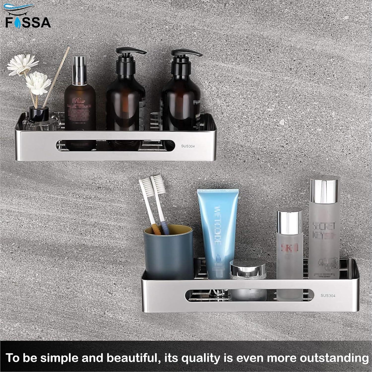 Square stainless steel corner shelf in silver finish for bathroom and kitchen organization. — view 5