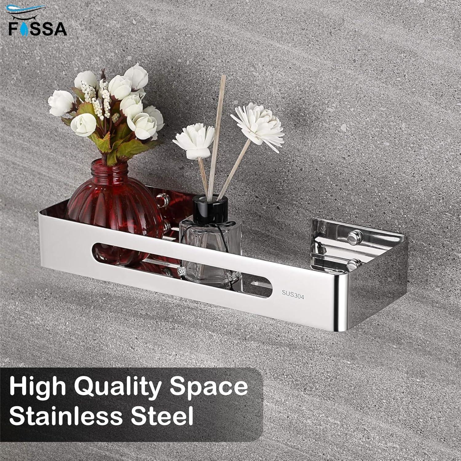 Square stainless steel corner shelf in silver finish for bathroom and kitchen organization. — view 4