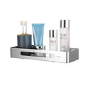 Square stainless steel corner shelf in silver finish for bathroom and kitchen organization.