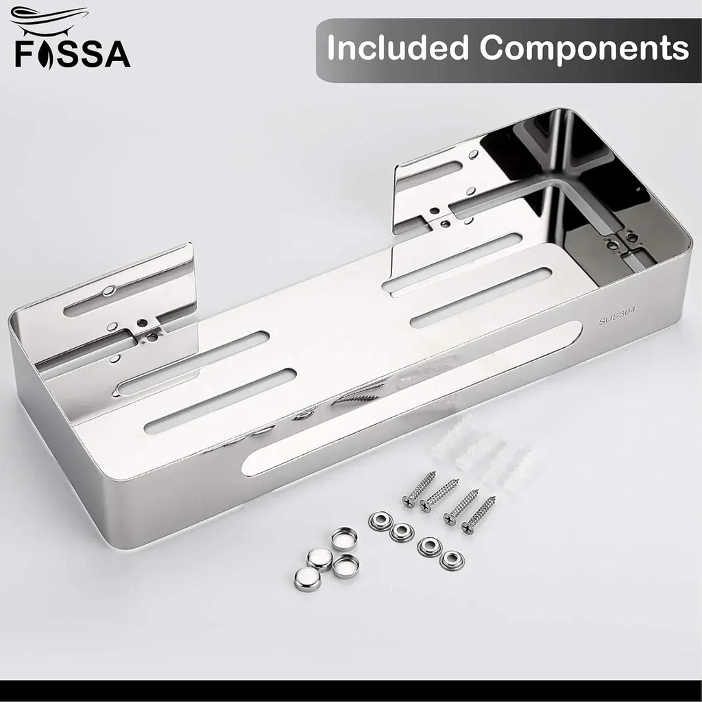 Square stainless steel corner shelf in silver finish for bathroom and kitchen organization. — view 3