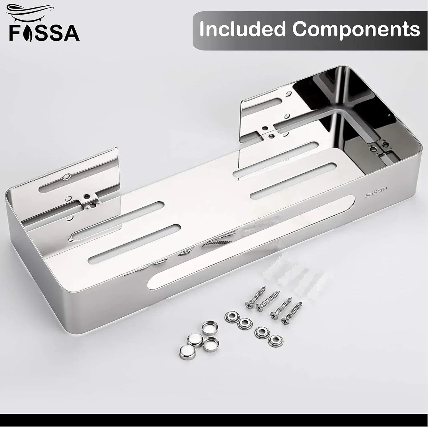 Square stainless steel corner shelf in silver finish for bathroom and kitchen organization. — view 3