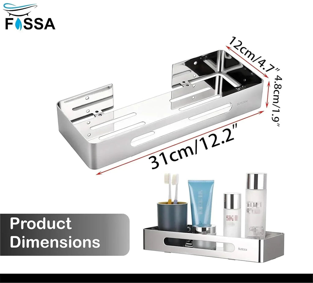 Square stainless steel corner shelf in silver finish for bathroom and kitchen organization. — view 2