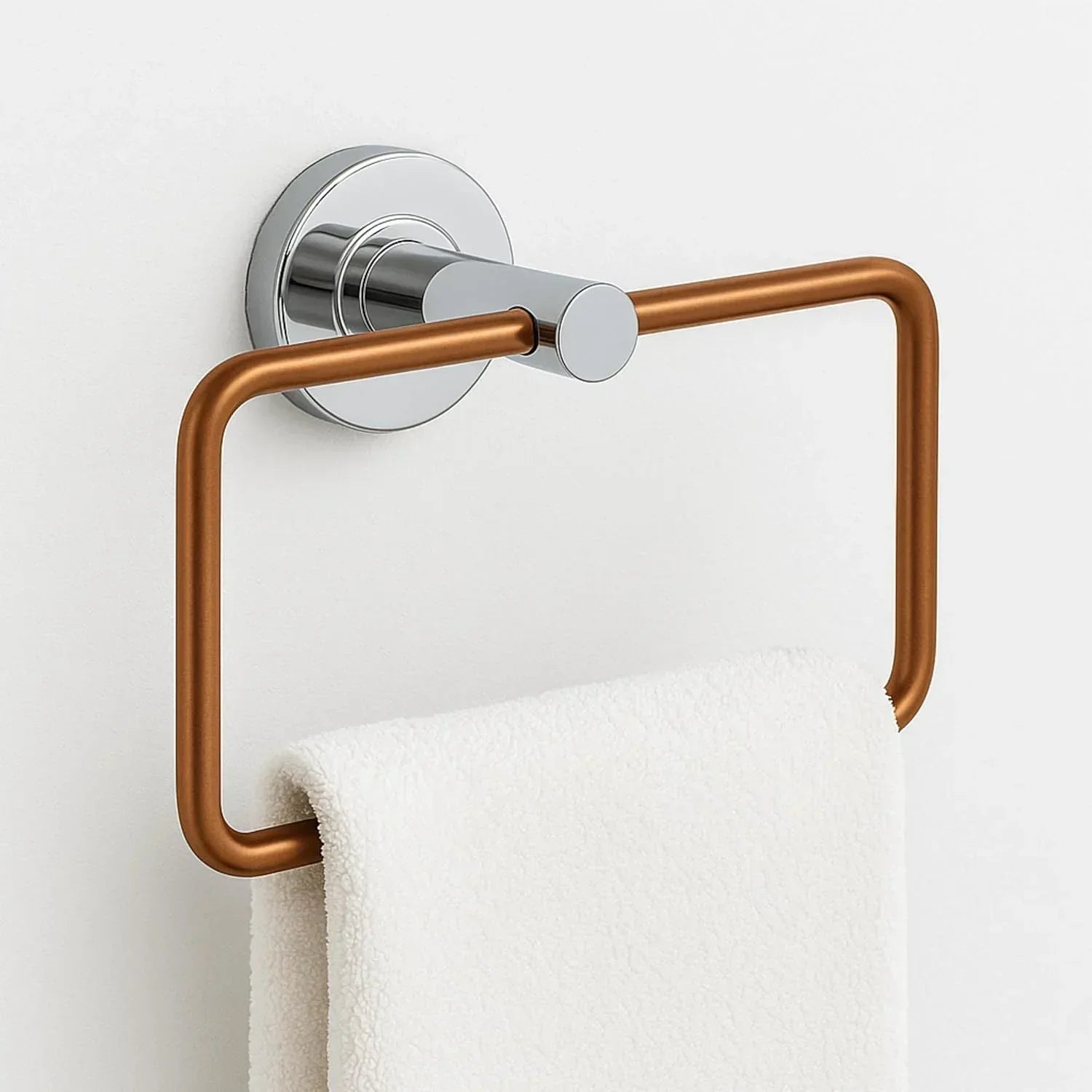 Square stainless steel towel ring with rose gold and silver finish for modern bathroom decor