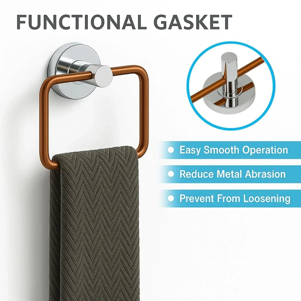 Square stainless steel towel ring with rose gold and silver finish for modern bathroom decor — view 3