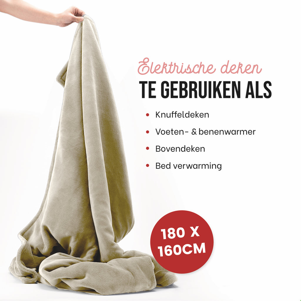 Extra-large beige flannel fleece electric blanket spread neatly over a comfortable couch — view 5