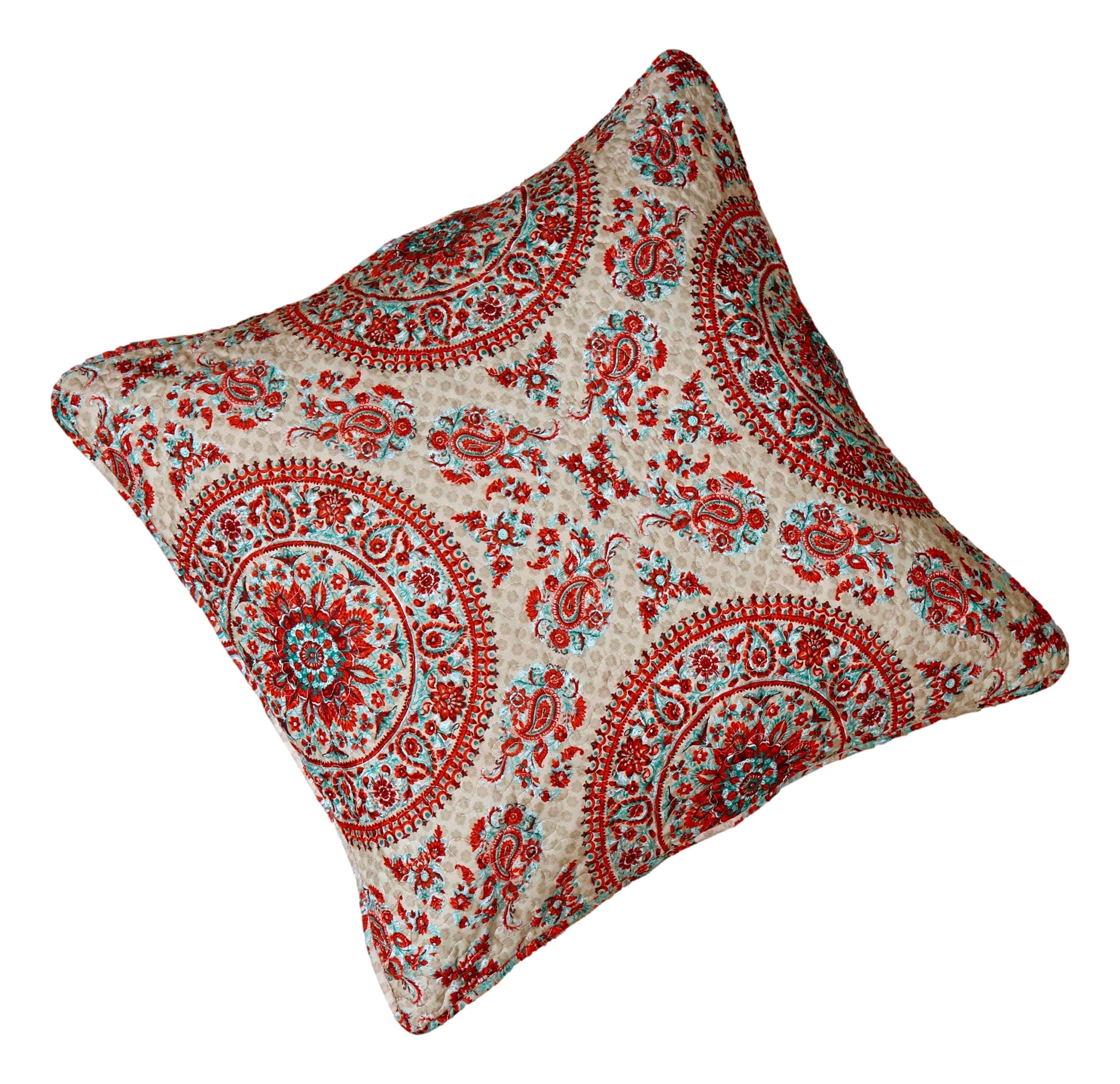 Bohemian desert medallion throw pillow cover featuring warm taupe floral patterns in soft microfiber fabric.
