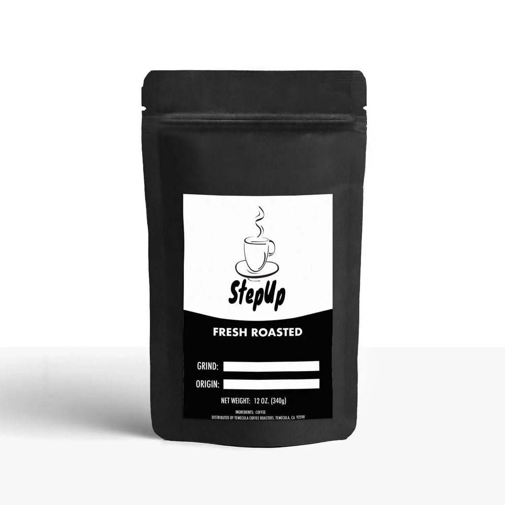 Premium bag of French roast whole bean Arabica coffee for espresso and drip brewing methods