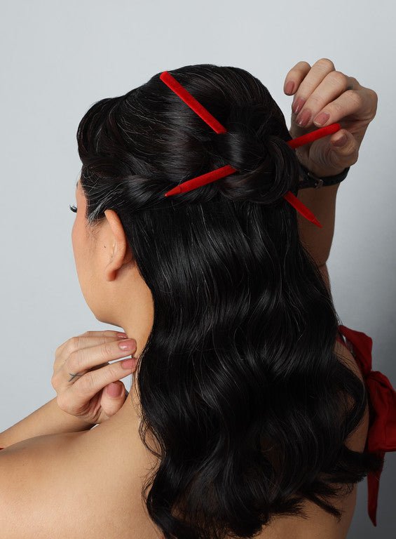 Frenchies Red Velvet Hairsticks-3