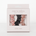 Three small premium cotton velvet hair scrunchies with a soft texture and non-slip design.