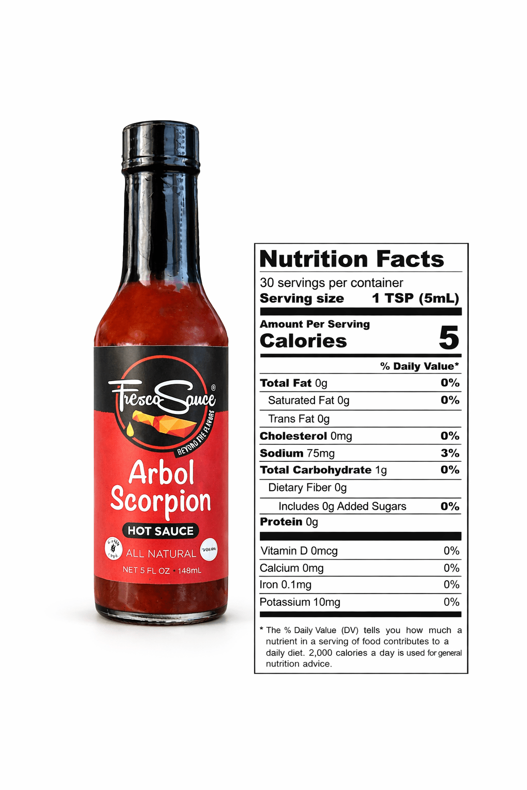 Arbol Scorpion Hot Sauce bottle with red spicy condiment for wings and tacos — view 5