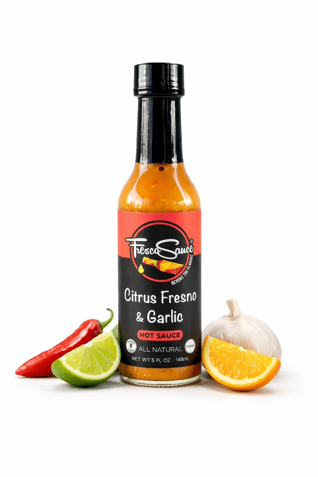 Fresco King hot sauce six pack bundle featuring habanero and chile de arbol glass bottles — view 5