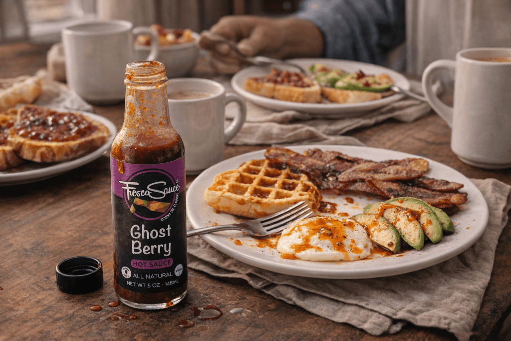 Ghost Berry Hot Sauce bottle with a vibrant blend of ghost peppers and sweet blackberries. — view 5