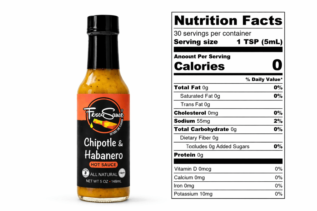 Fresco Sauce chipotle and habanero hot sauce bottle with orange label and fiery red condiment — view 4
