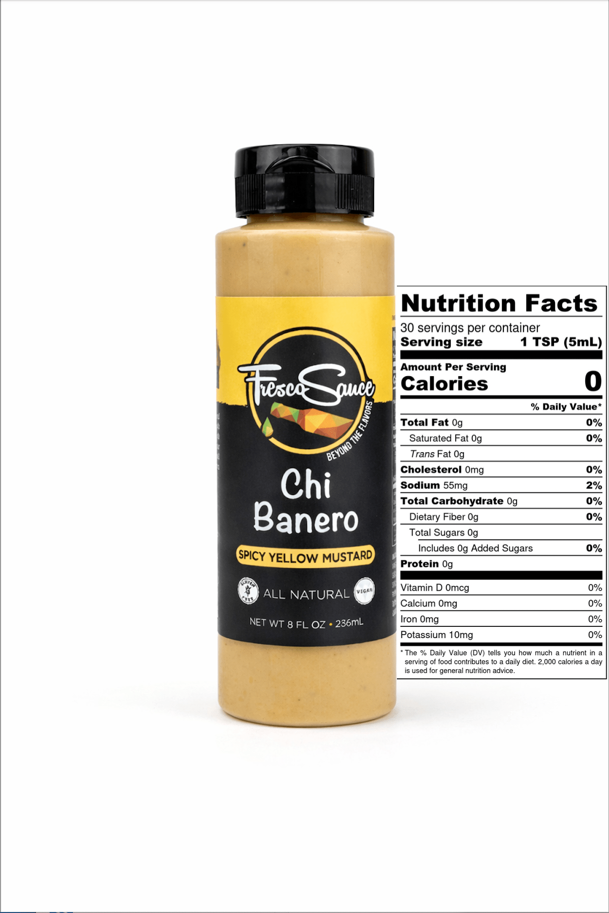 Habanero duet condiment set with two bottles of spicy yellow mustard and orange hot sauce — view 3
