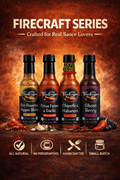Hot sauce four pack gift box displaying four artisan glass bottles in a premium package