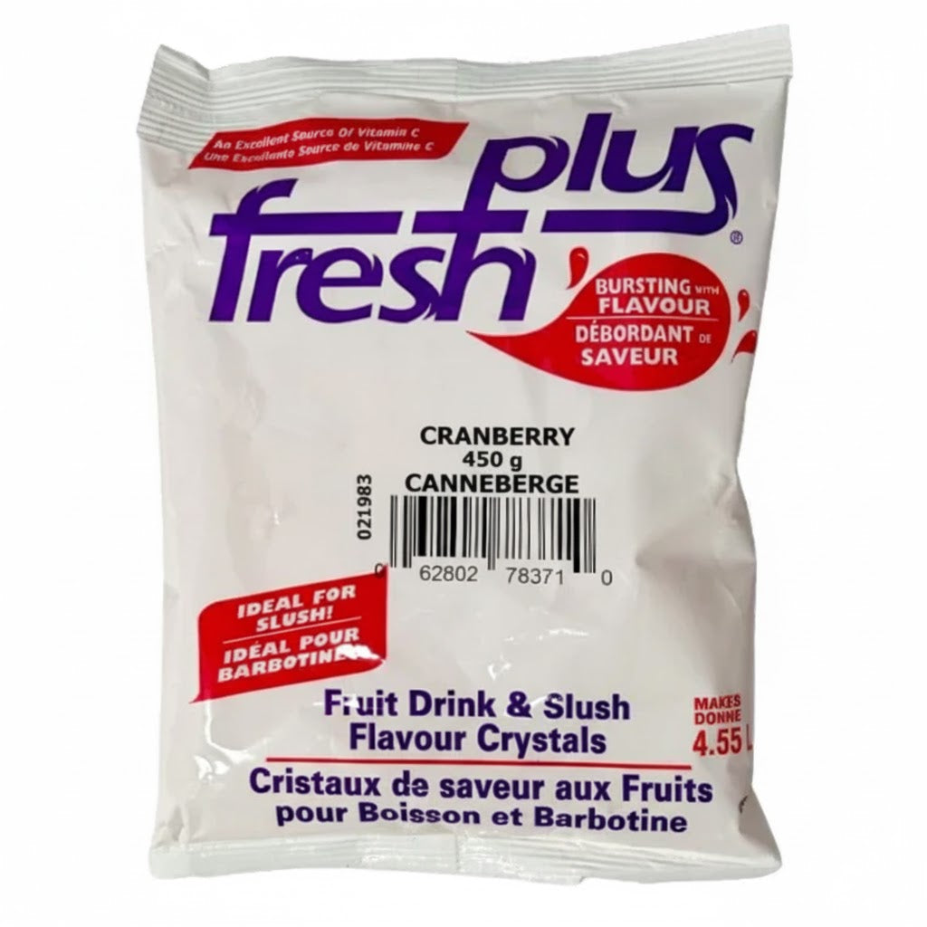 Case of twelve cranberry drink and slushie mix crystal pouches for cold beverages.