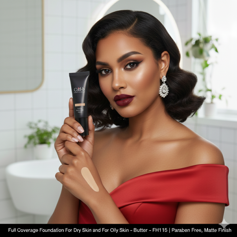 Full coverage matte liquid foundation in shade butter for dry and oily skin types — view 2