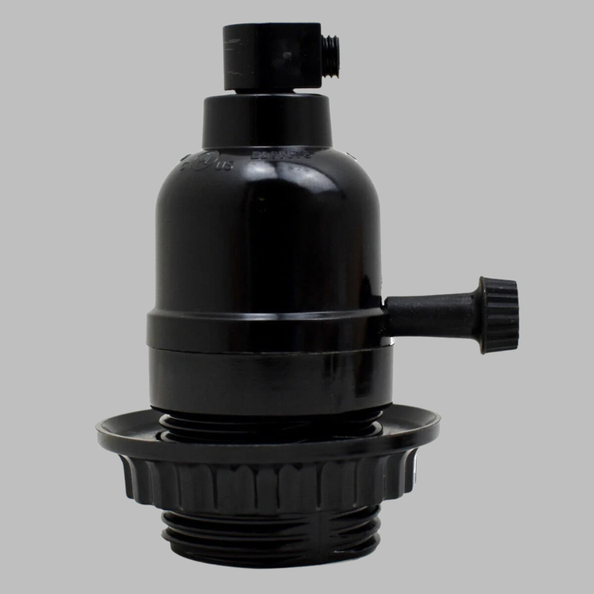 Black vintage E27 replacement lamp socket with smooth turn knob and threaded body rings — view 5