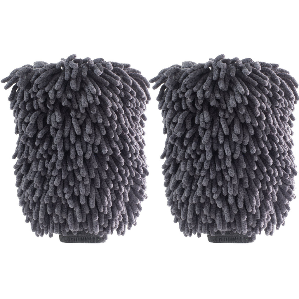 Gray chenille microfiber car wash mitt two pack for scratch-free auto detailing and cleaning