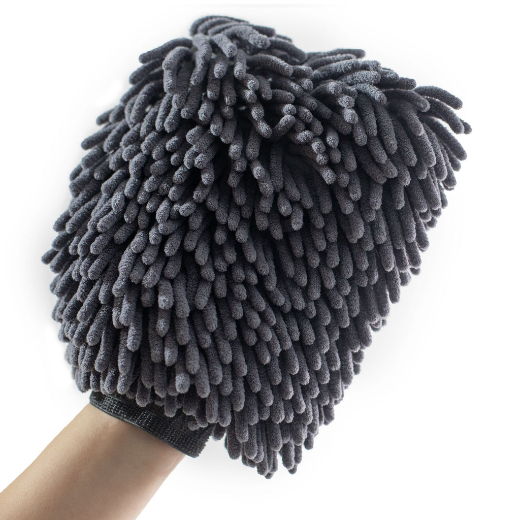 Gray chenille microfiber car wash mitt two pack for scratch-free auto detailing and cleaning — view 3