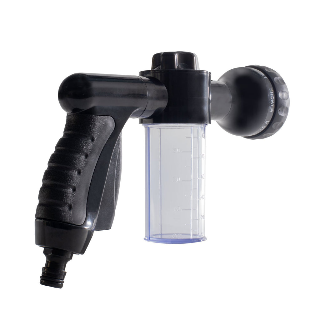 Motivity high pressure spray nozzle with soap dispenser foam cannon and thumb control handle — view 3