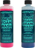 Snow foam concentrated car wash soap duo in two 16 fluid ounce plastic detailing bottles