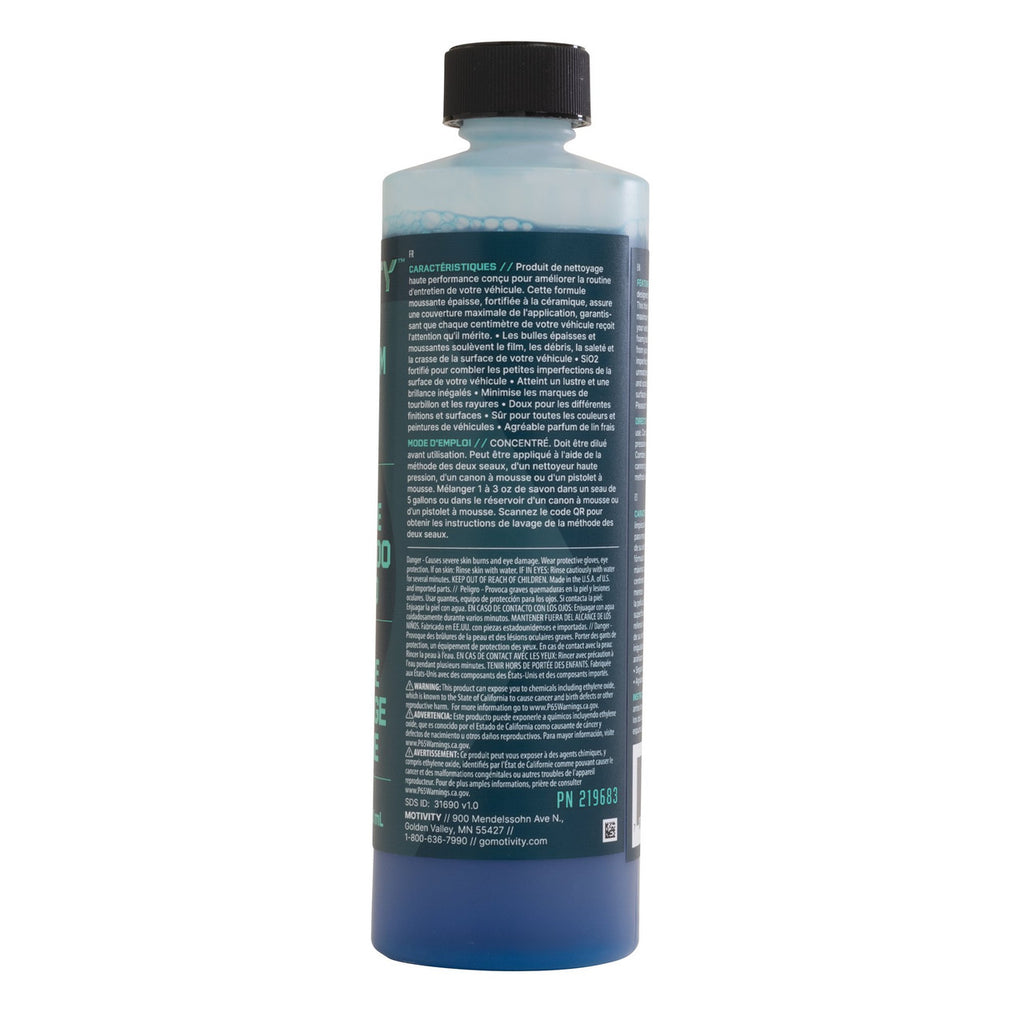 Motivity ceramic car wash soap bottle, concentrated snow foam in a 16 oz fresh linen scent — view 3
