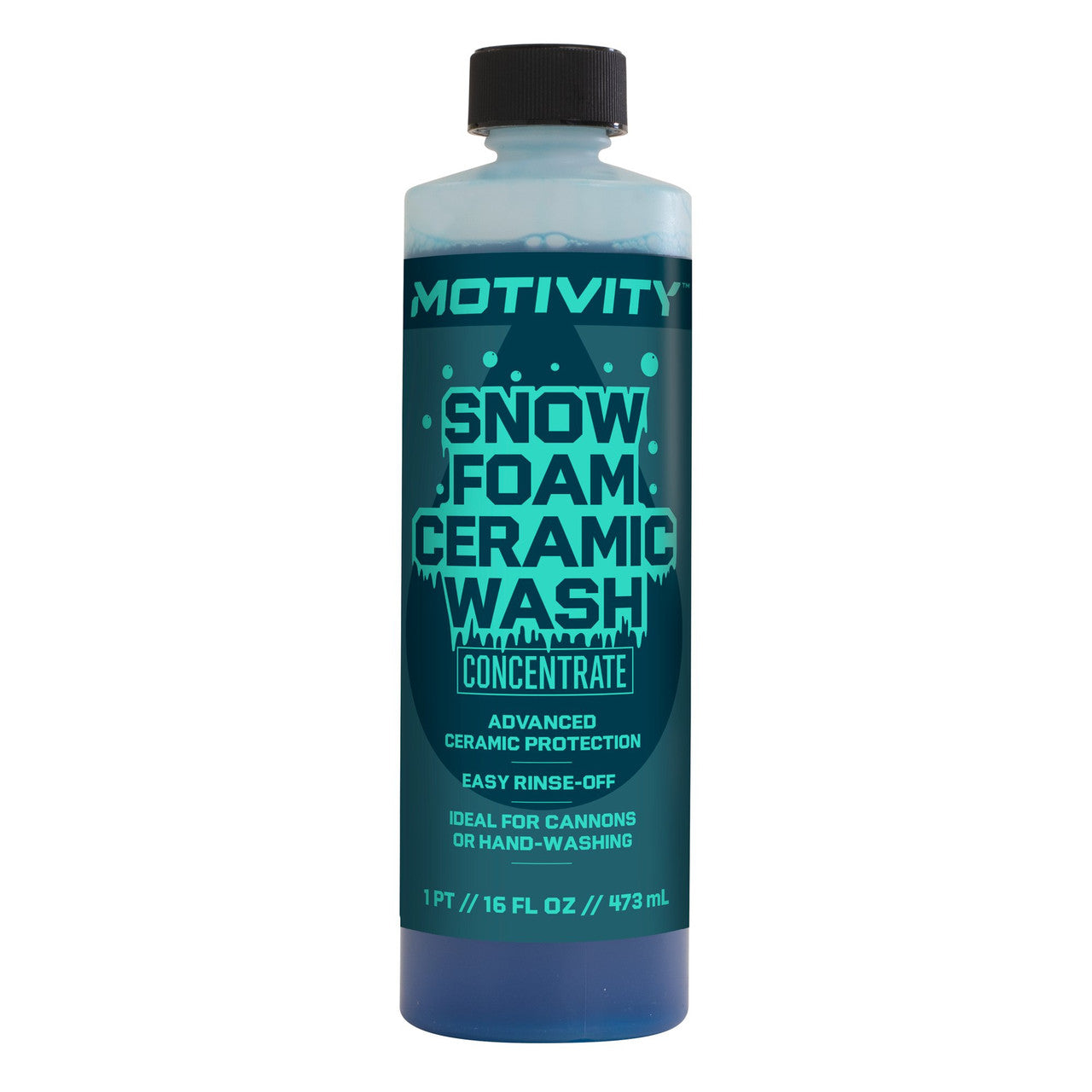 Motivity ceramic car wash soap bottle, concentrated snow foam in a 16 oz fresh linen scent