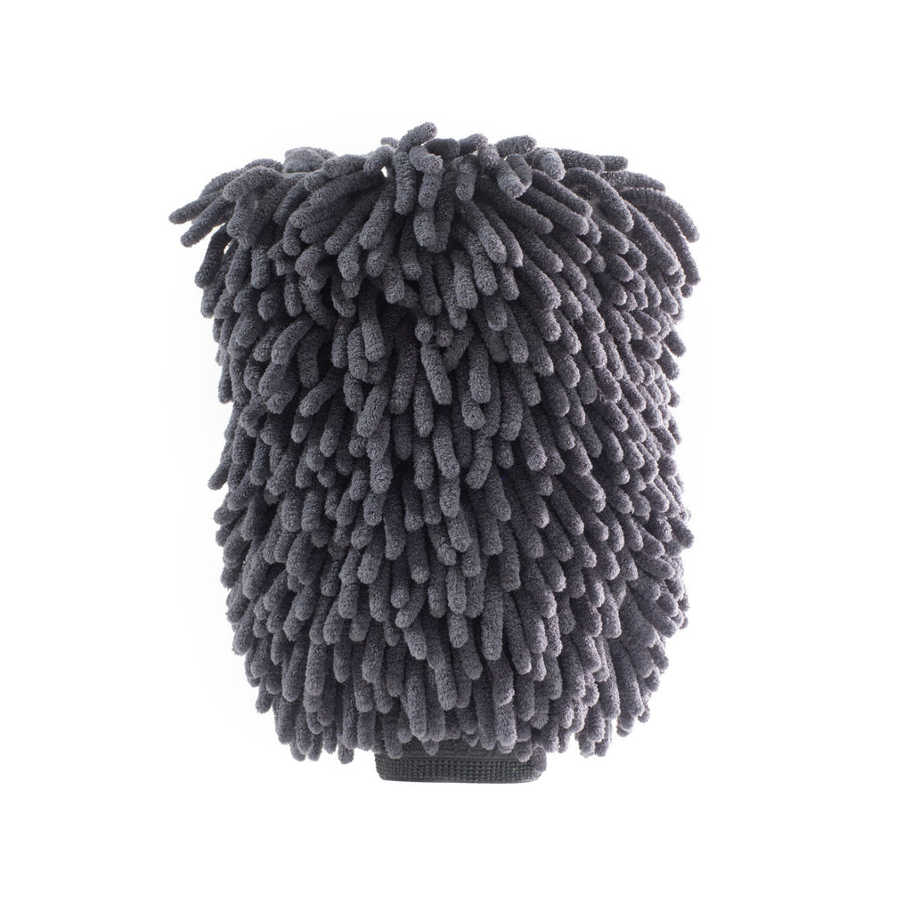 Large gray chenille microfiber car wash mitt for scratch-free auto detailing and cleaning