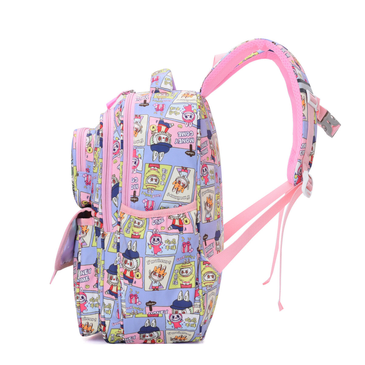 Fun with Friends Labubu kids backpack in water repellent Oxford fabric with side pockets and straps — view 3