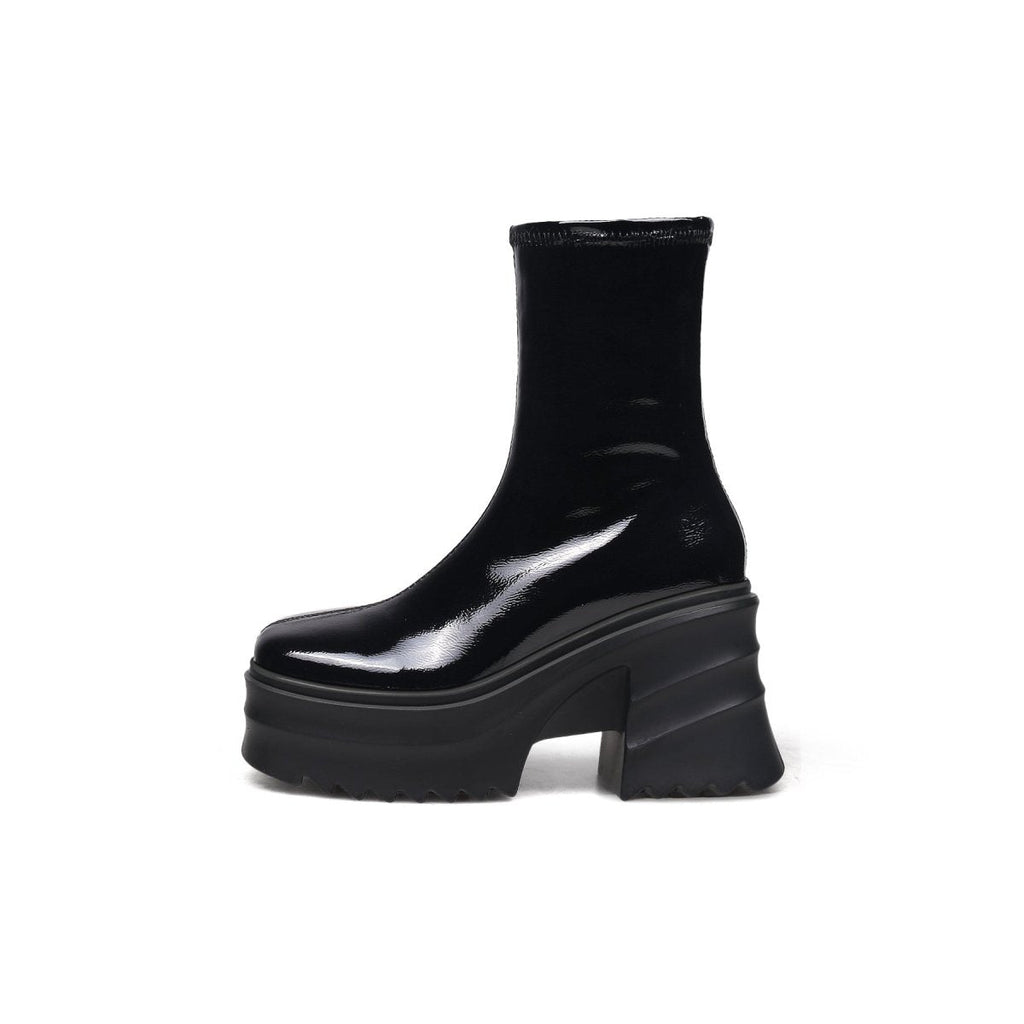 Fur Lined Black Leather Platform Boots-0