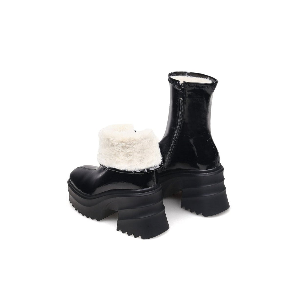 Fur Lined Black Leather Platform Boots-3