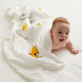 Yellow six-layer cotton baby bath swaddle blanket featuring cute crown and star prints