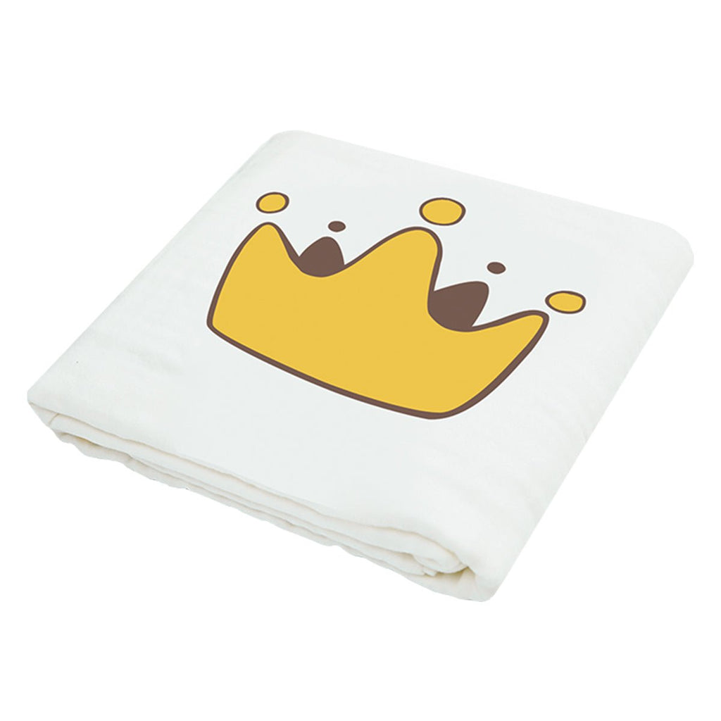Yellow six-layer cotton baby bath swaddle blanket featuring cute crown and star prints — view 4