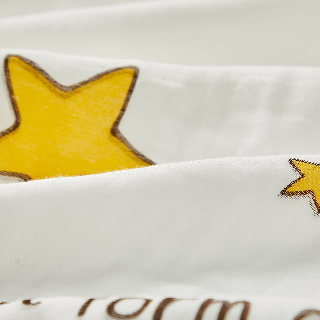 Yellow six-layer cotton baby bath swaddle blanket featuring cute crown and star prints — view 5