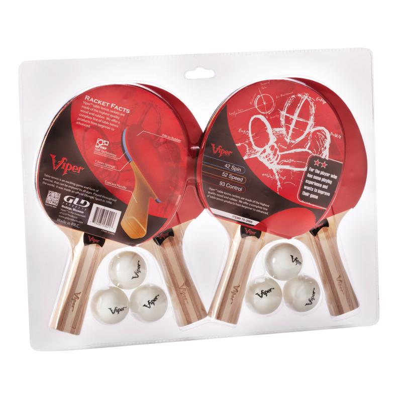 Viper Two Star table tennis set with four solid wood paddles and six white balls — view 2