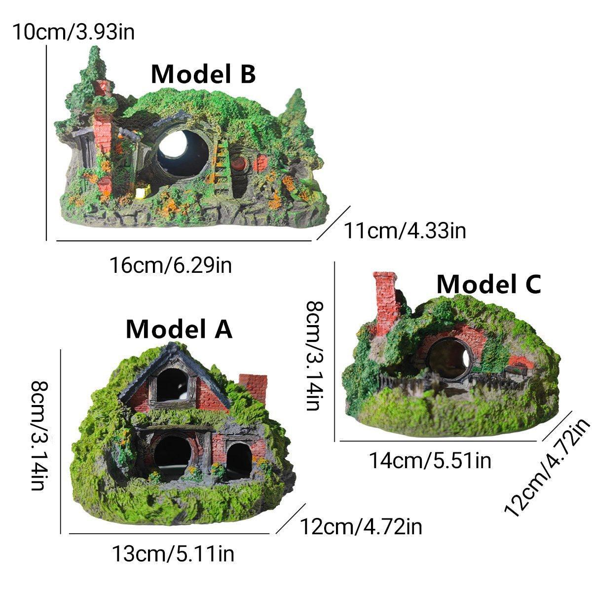 Resin grass house aquarium ornament with realistic green detailing and earthy tones for fish tanks — view 3