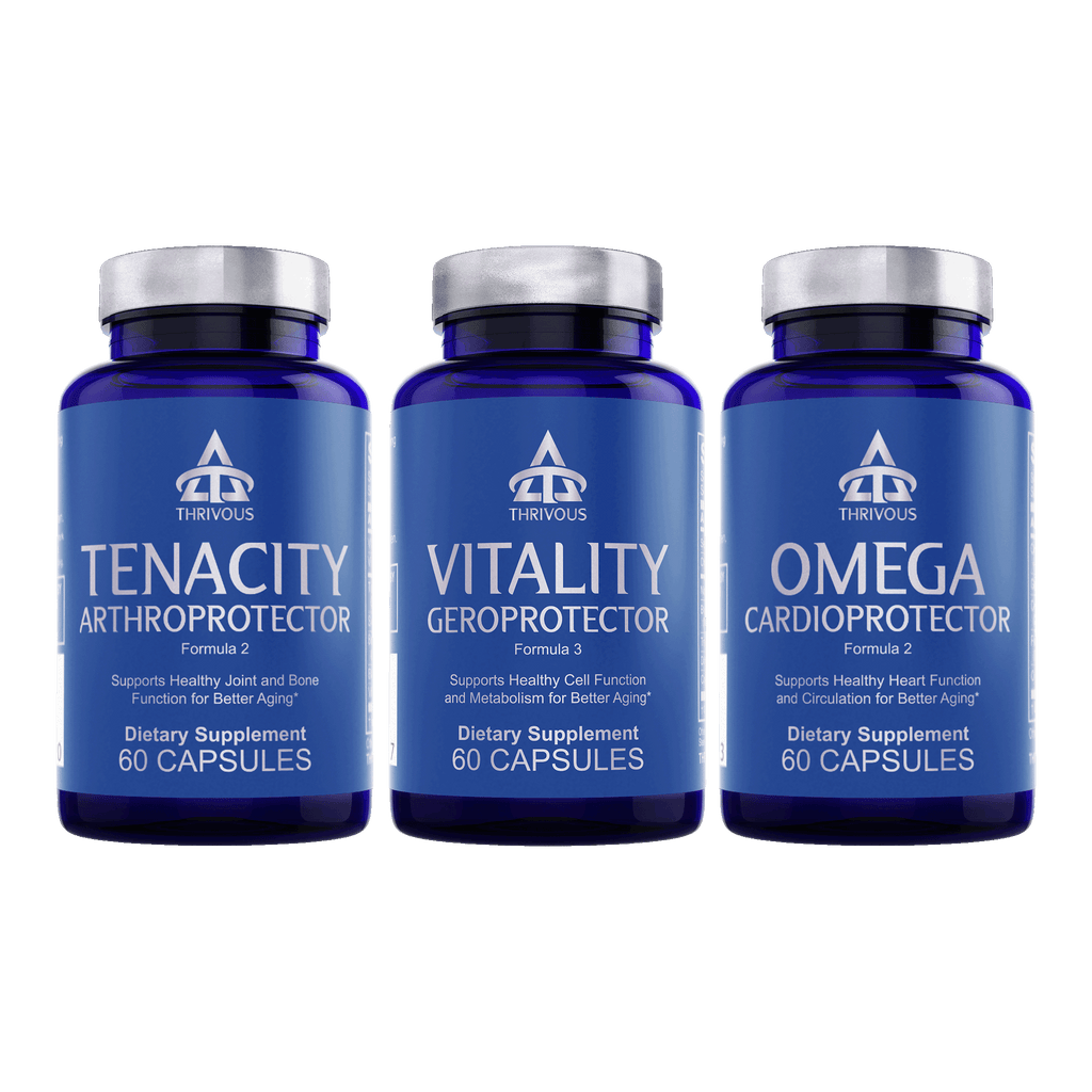 Geroprotector Stack healthy aging supplement bottle with 180 capsules for daily heart and joint support