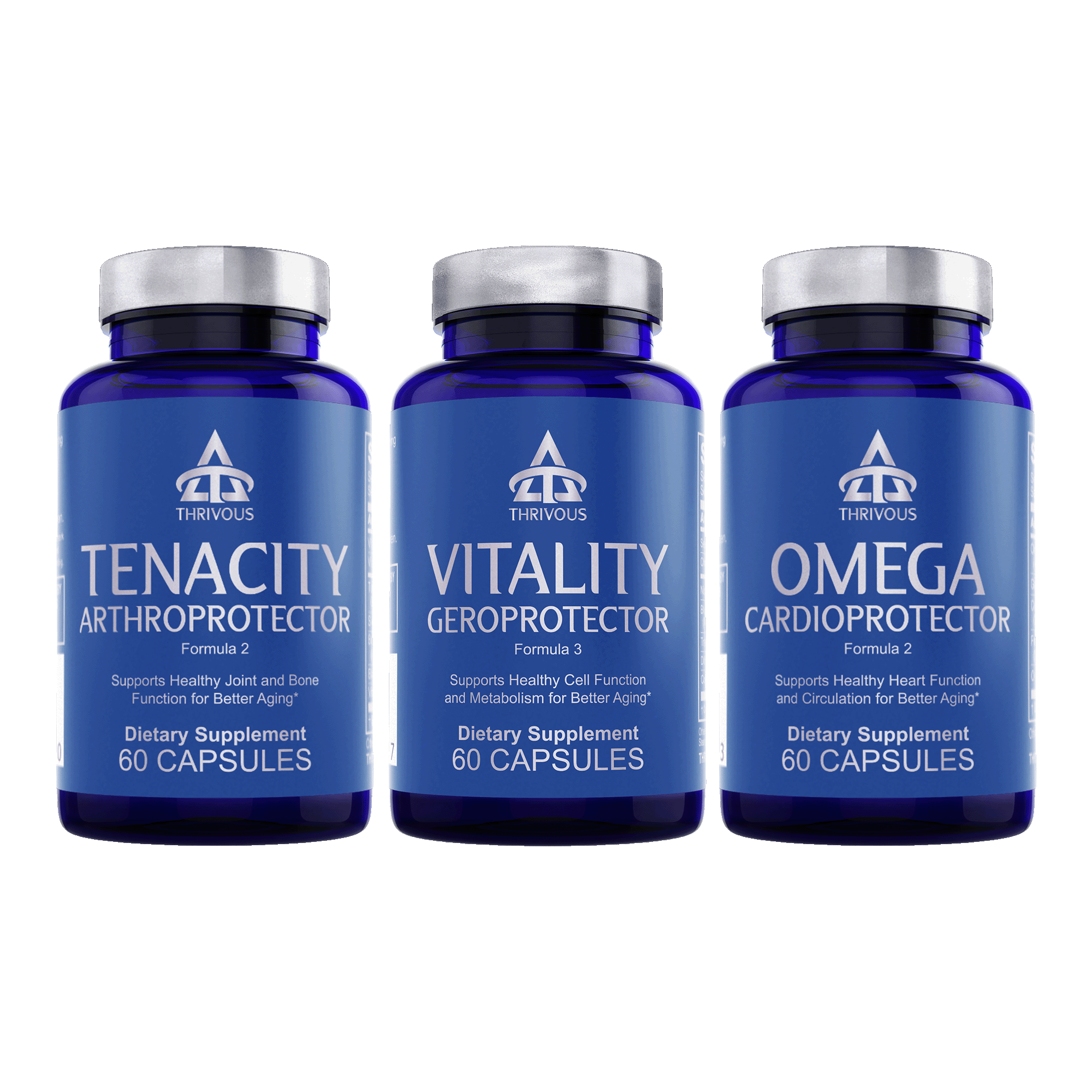 Geroprotector Stack healthy aging supplement bottle with 180 capsules for daily heart and joint support