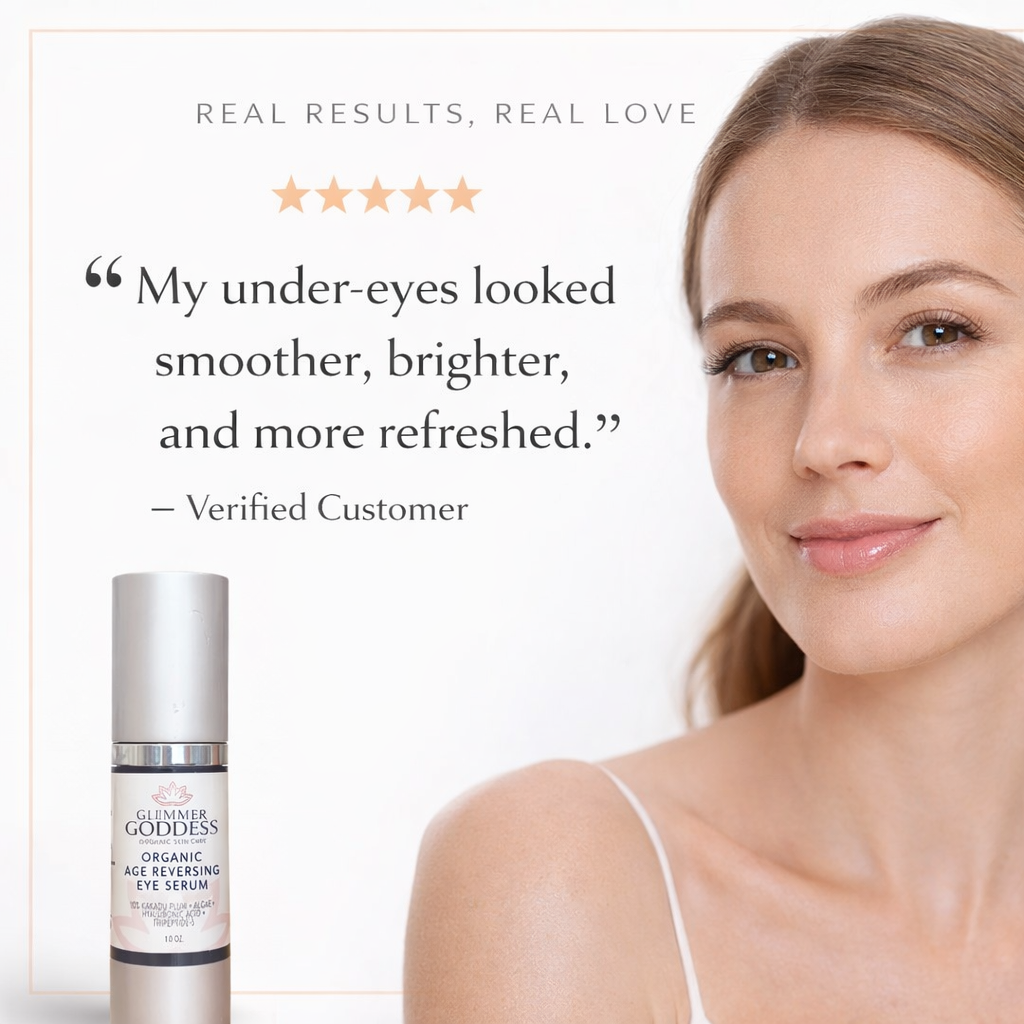 Organic age reversing eye serum bottle with vitamin C and peptides for dark circles — view 3