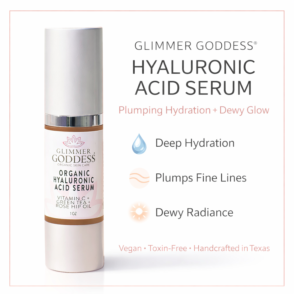 Organic hyaluronic acid serum glass dropper bottle for plumping hydration and anti-aging skincare