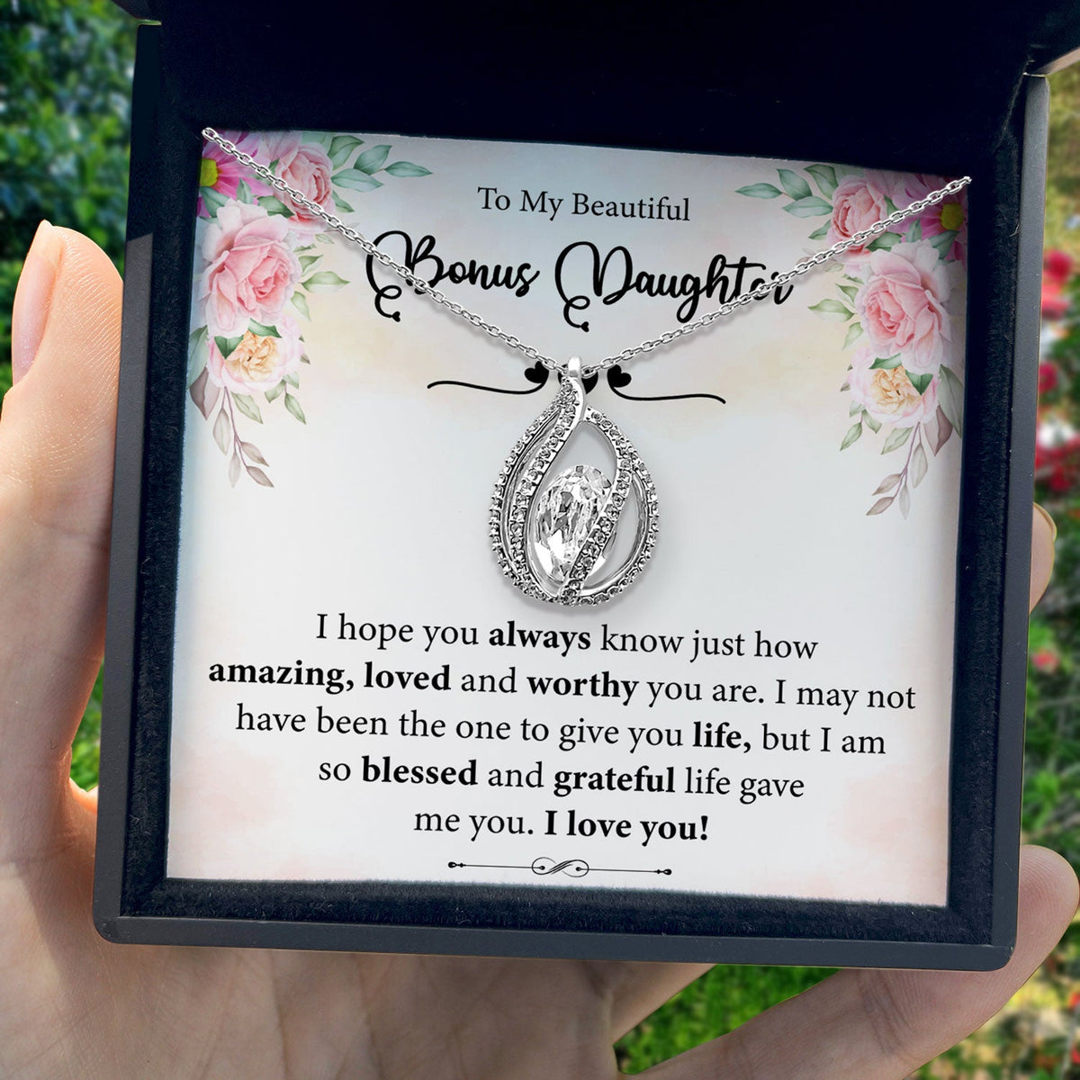 To My Beautiful Bonus Daughter - I am So Blessed Life Gave Me You - Orbital Birdcage Necklace-1