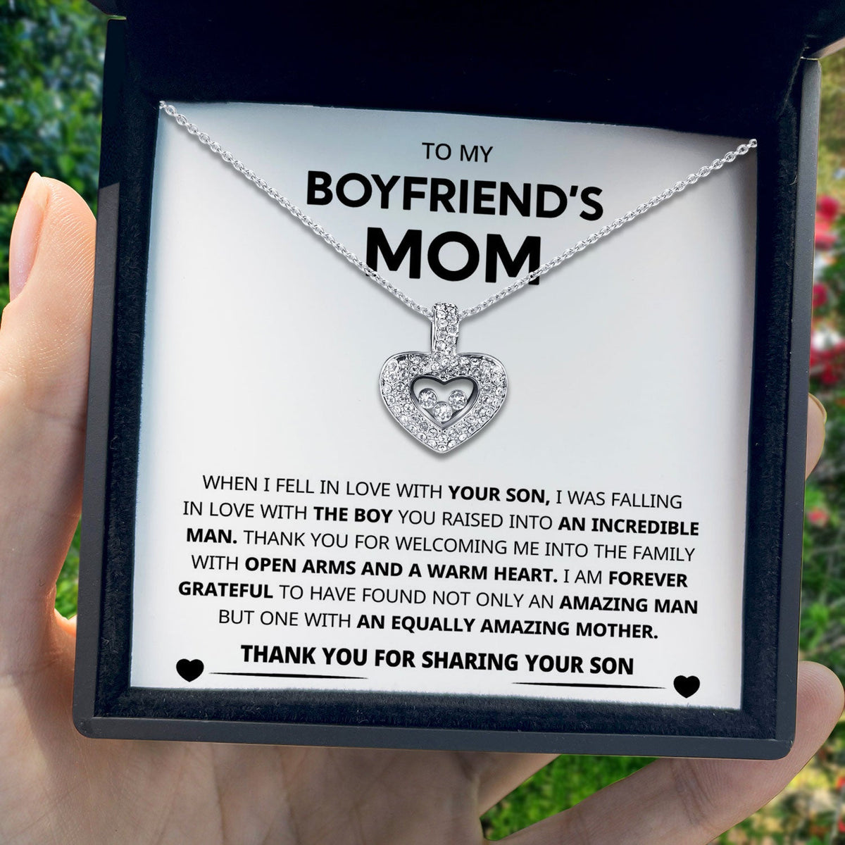 To My Boyfriend's Mom - Thank You For Sharing Your Son - Tryndi Floating Heart Necklace-1