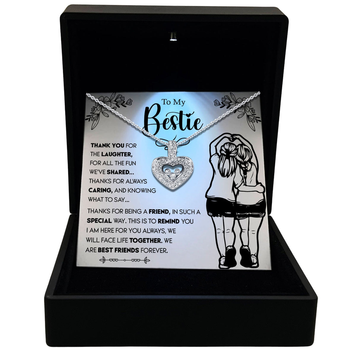 TRYNDI™ To My Bestie Floating Heart Necklace With Authentic Swarovski Crystals-0