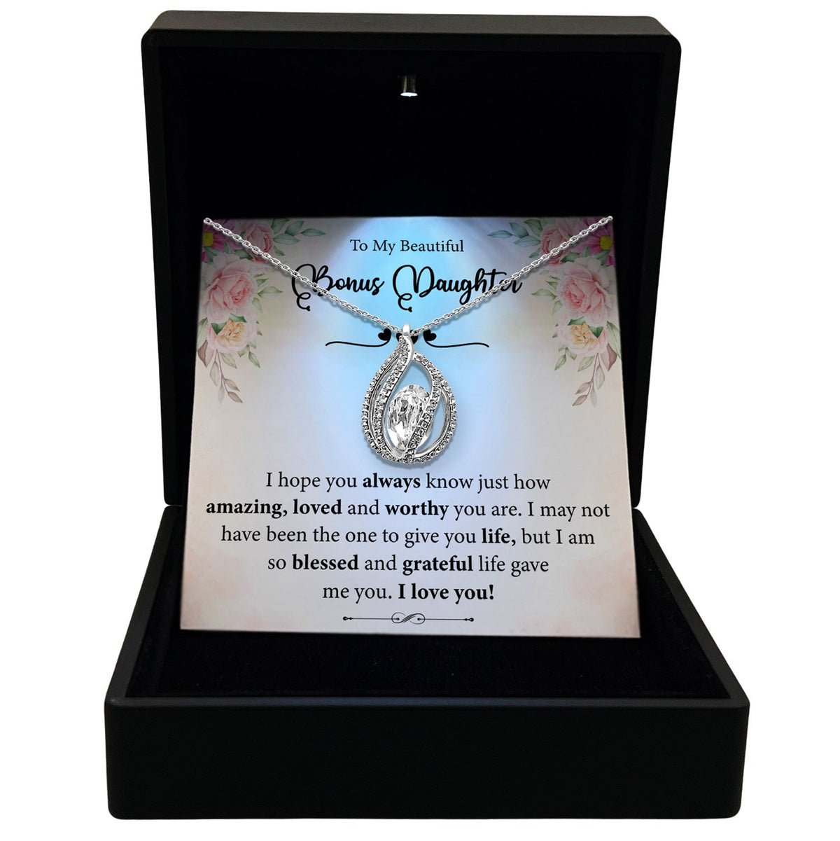 To My Beautiful Bonus Daughter - I am So Blessed Life Gave Me You - Orbital Birdcage Necklace-0