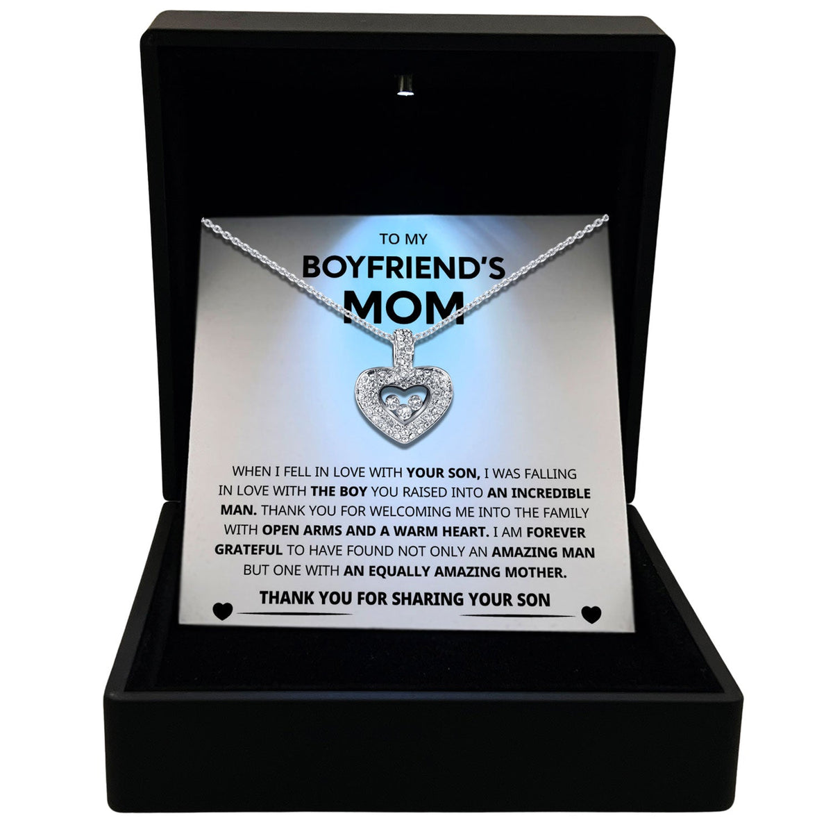 To My Boyfriend's Mom - Thank You For Sharing Your Son - Tryndi Floating Heart Necklace-0