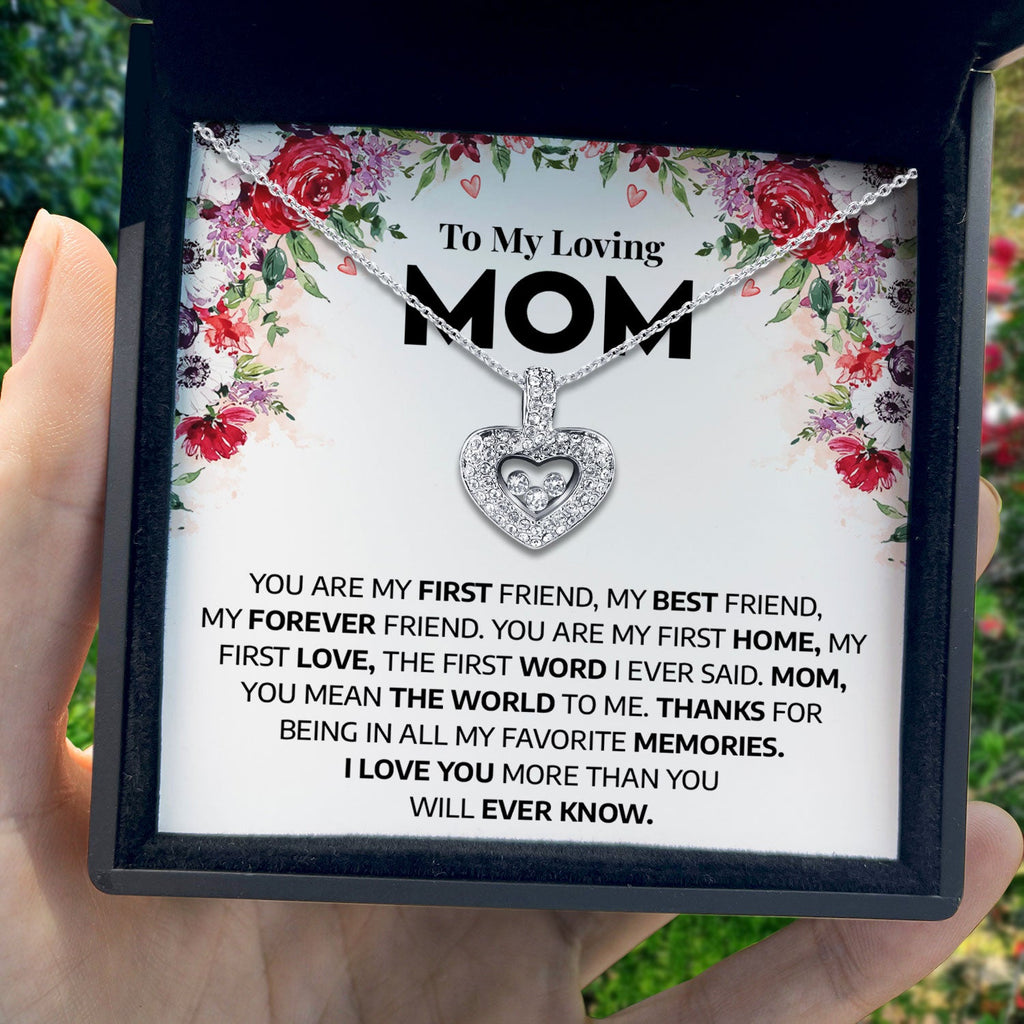 To My Loving Mom - You Are My First Home - Tryndi Floating Heart Necklace-1
