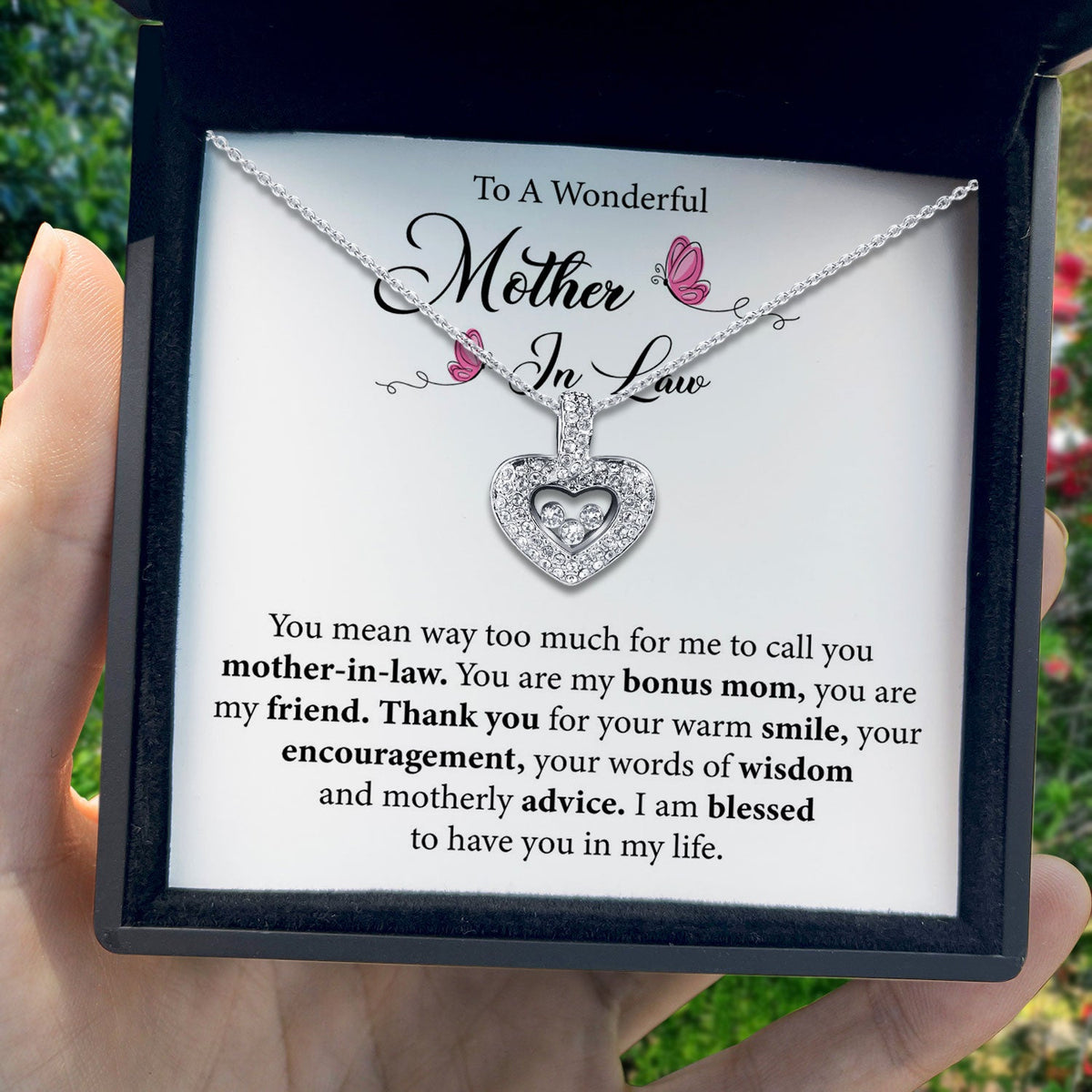 To My Wonderful Mother-in-Law - Thank You For Your Warm Smile - Tryndi Floating Heart Necklace-1