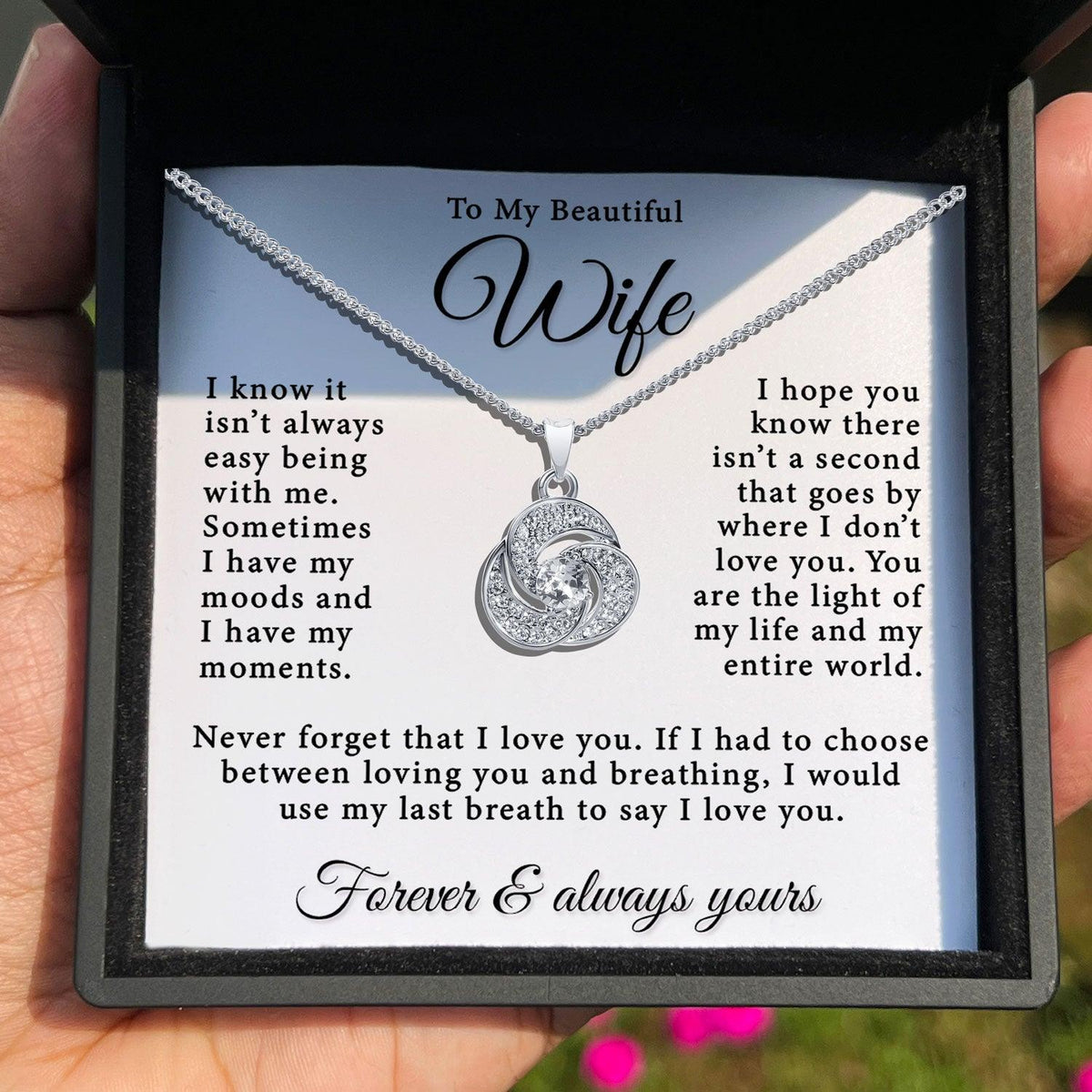 TRYNDI™ To My Beautiful Wife Love Knot Necklace With Authentic Swarovski Crystals-1